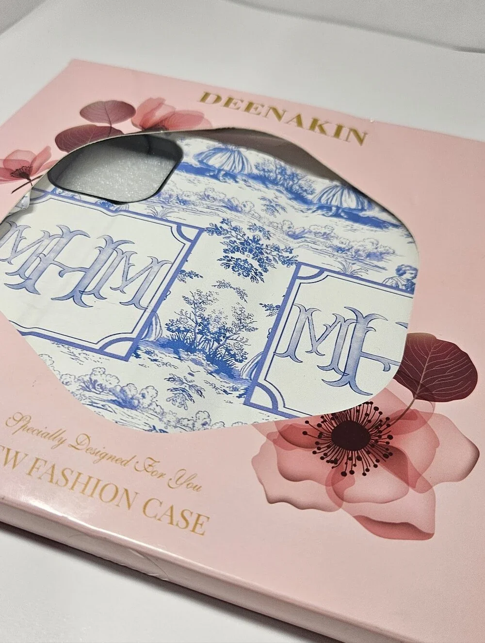 DEENAKIN iPhone 16 Pro Wallet Case Blue Toile de Jouy Pattern - NIB